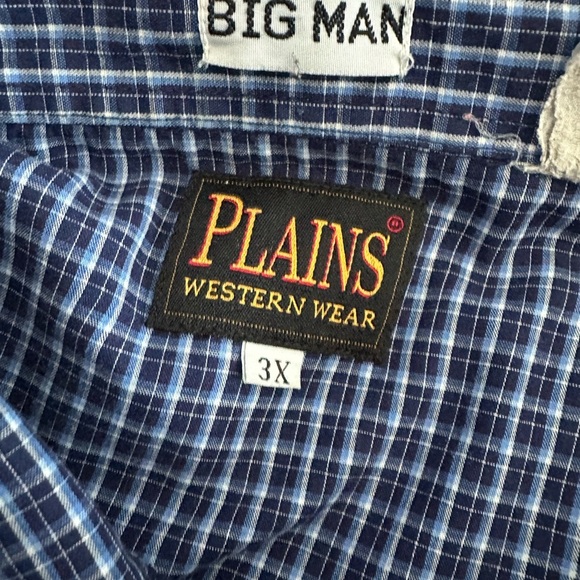 Plains Western Wear Blue Check Long Sleeve Snap Shirt – Size 3XL Big Man - Picture 2 of 4